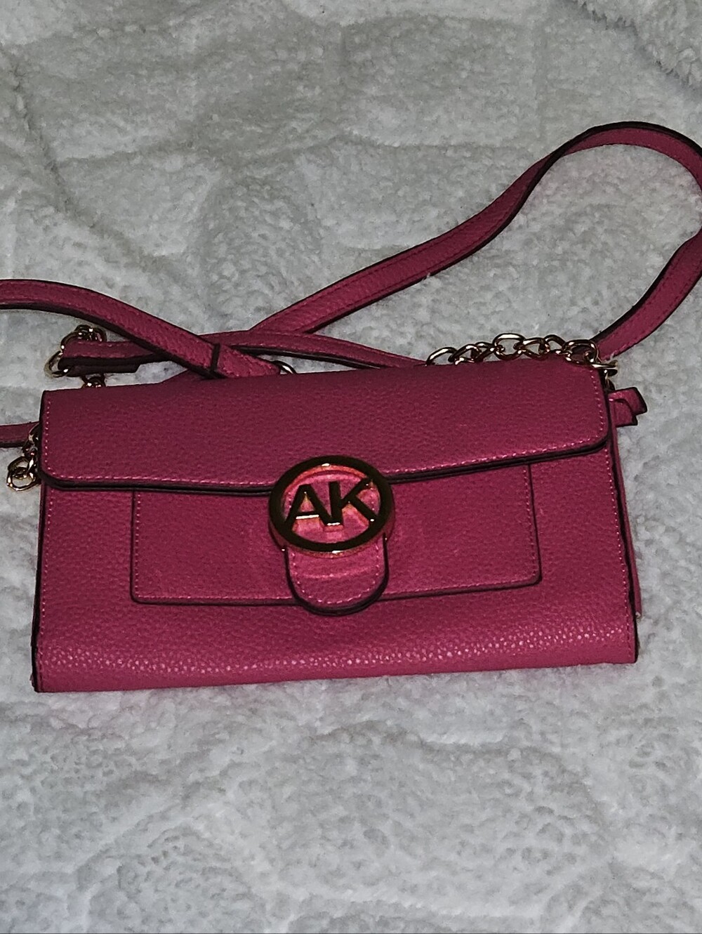ANNE KLEIN Pink Leather Crossbody Wallet Organizer Bag with Gold-Tone Hardware